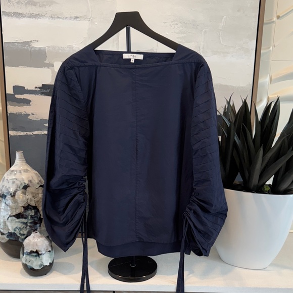 Tibi Midnight Blue Gathered Sleeve Blouse - Picture 1 of 4